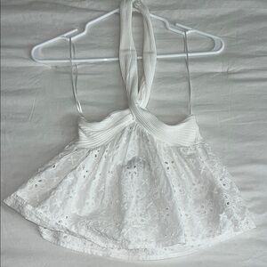 White Halter Top with Floral Eyelet Design